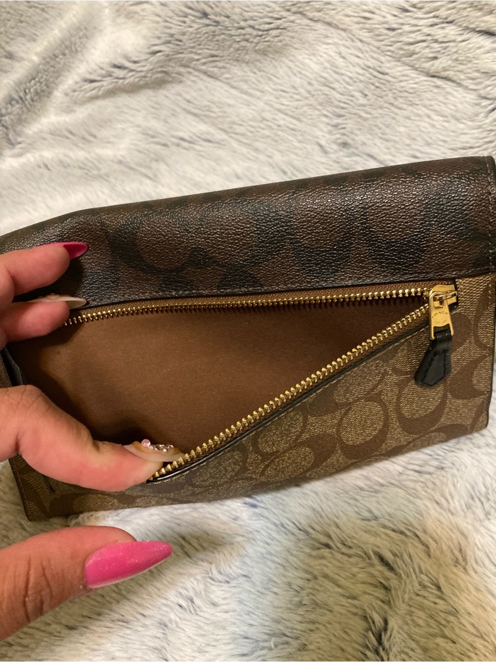 Coach Two-Tone Brown Signature Convertible Wristlet - Picture 6 of 6